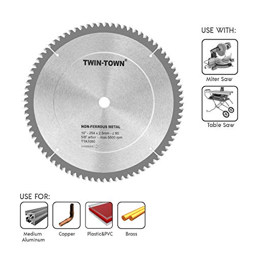 TWIN-TOWN 10-Inch 80 Tooth TCG Aluminum and Non-Ferrous Metal Saw ...