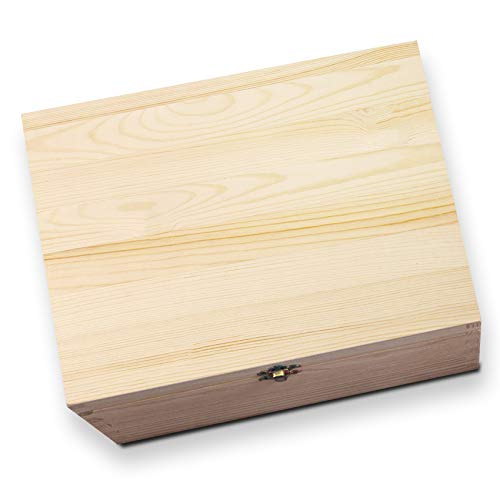 Large Unfinished Wood Box with Hinged Lid and Front Clasp for Arts...