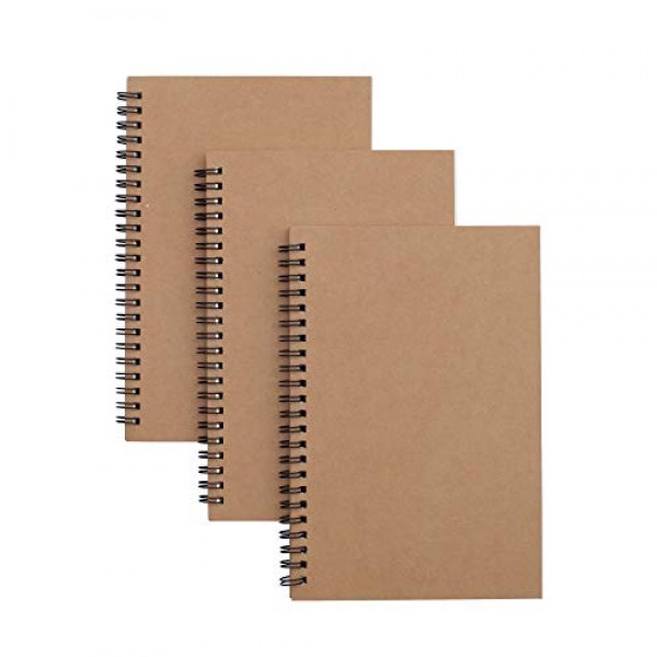 TWONE 3 Packs Soft Cover Notebook with Lined Paper Brown Spiral No...