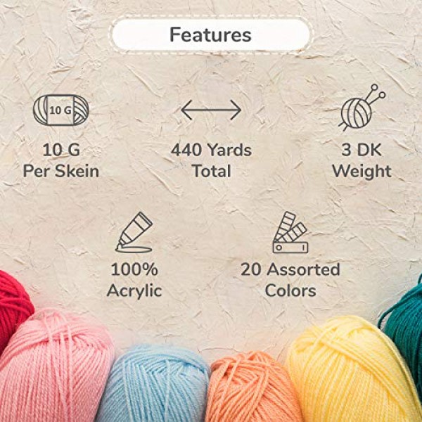 TYH Supplies 20-Pack 22 Yard Acrylic Yarn Assorted Colors Skeins -...