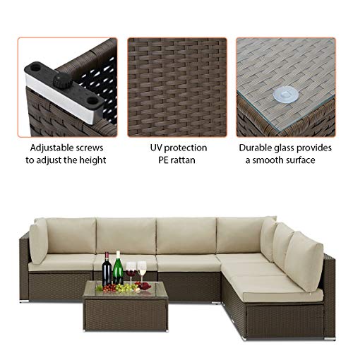 U-MAX 7 Piece Outdoor Patio Furniture Set, PE Rattan Wicker Sofa S...