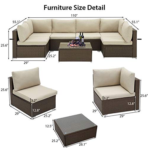 U-MAX 7 Piece Outdoor Patio Furniture Set, PE Rattan Wicker Sofa S...