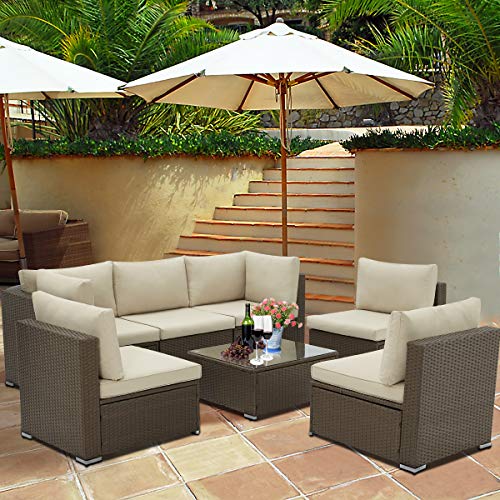 U-MAX 7 Piece Outdoor Patio Furniture Set, PE Rattan Wicker Sofa S...