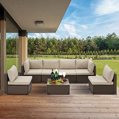 U-MAX 7 Piece Outdoor Patio Furniture Set, PE Rattan Wicker Sofa S...