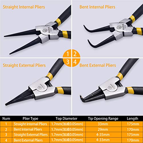 4 PCS 7-Inch Snap Ring Pliers Set Internal/External Circlip Pliers...