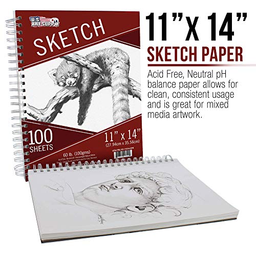 U.S. Art Supply 11 x 14 Side Spiral Bound - 60lb Sketch Drawing ...