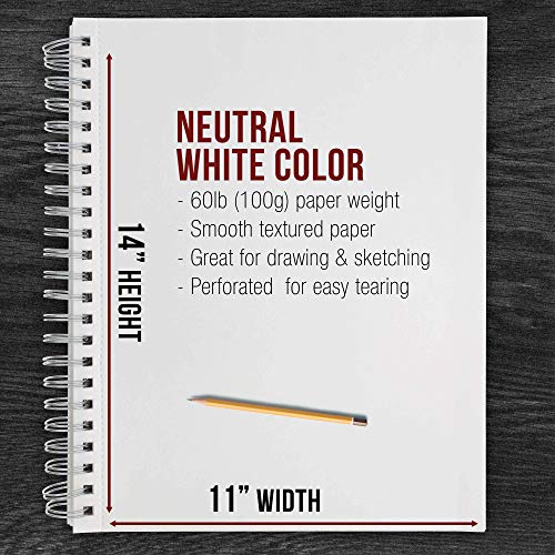 U.S. Art Supply 11 x 14 Side Spiral Bound - 60lb Sketch Drawing ...