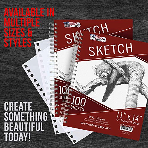 U.S. Art Supply 11 x 14 Side Spiral Bound - 60lb Sketch Drawing ...