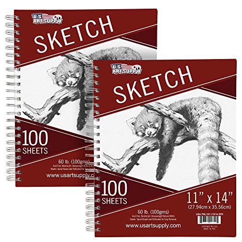 U.S. Art Supply 11 x 14 Side Spiral Bound - 60lb Sketch Drawing ...