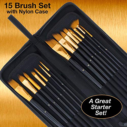 U.S. Art Supply 15 Piece Artist Long Handle Synthetic Paint Brush ...