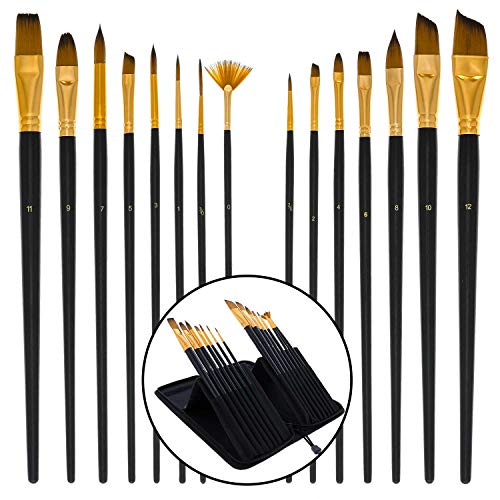 U.S. Art Supply 15 Piece Artist Long Handle Synthetic Paint Brush ...