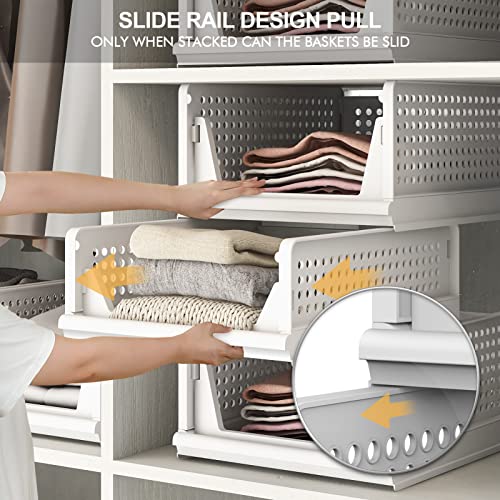 UAK 4 Pack Stackable Plastic Storage Basket for Closet Wardrobe Or...
