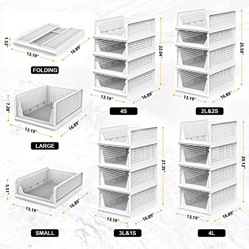 UAK 4 Pack Stackable Plastic Storage Basket for Closet Wardrobe Or...