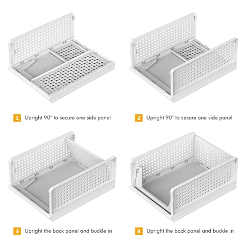 UAK 4 Pack Stackable Plastic Storage Basket for Closet Wardrobe Or...
