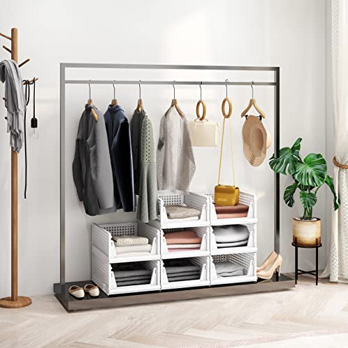 UAK 4 Pack Stackable Plastic Storage Basket for Closet Wardrobe Or...