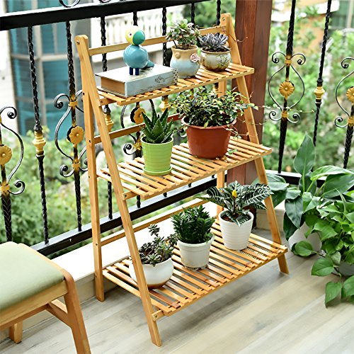 Ufine Bamboo Ladder Plant Stand 3 Tier Foldable Flower Pot Display...