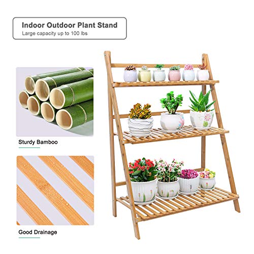 Ufine Bamboo Ladder Plant Stand 3 Tier Foldable Flower Pot Display...