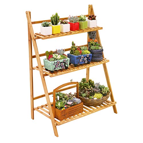 Ufine Bamboo Ladder Plant Stand 3 Tier Foldable Flower Pot Display...