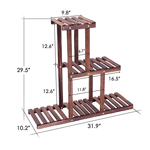 Ufine Wood Plant Stand Indoor Outdoor 3 Tier Vertical Carbonized M...