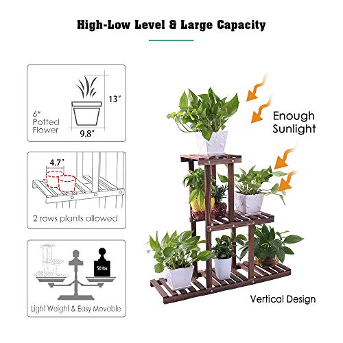 Ufine Wood Plant Stand Indoor Outdoor 3 Tier Vertical Carbonized M...