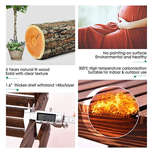 Ufine Wood Plant Stand Indoor Outdoor 3 Tier Vertical Carbonized M...
