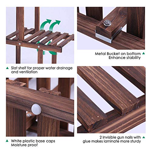 Ufine Wood Plant Stand Indoor Outdoor 3 Tier Vertical Carbonized M...