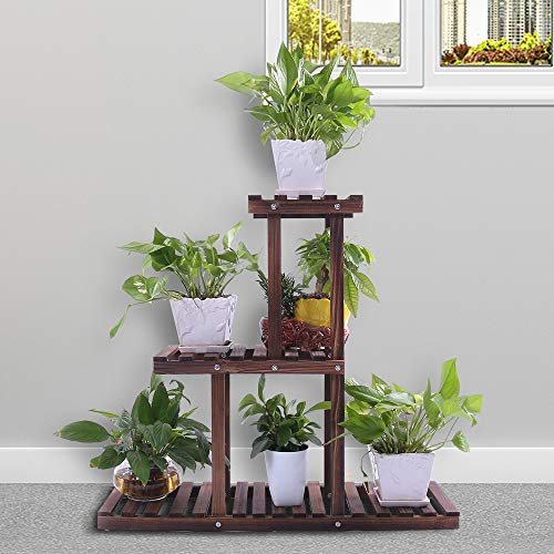 Ufine Wood Plant Stand Indoor Outdoor 3 Tier Vertical Carbonized M...