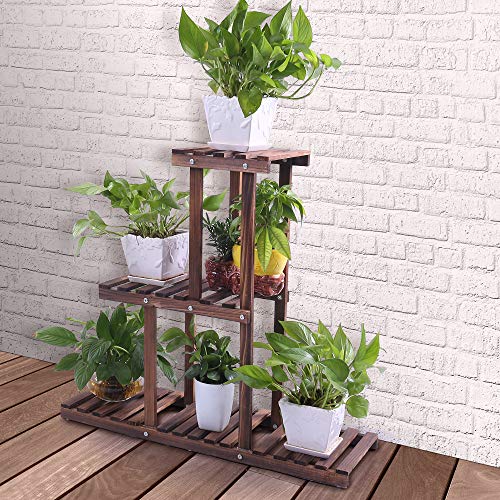 Ufine Wood Plant Stand Indoor Outdoor 3 Tier Vertical Carbonized M...