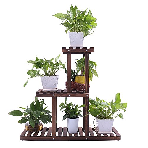 Ufine Wood Plant Stand Indoor Outdoor 3 Tier Vertical Carbonized M...