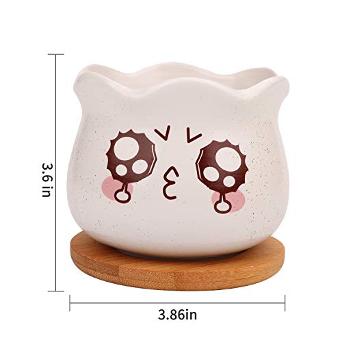 Ufrount Ceramic Succulent Planter Pot with Drainage,Cartoon Expres...