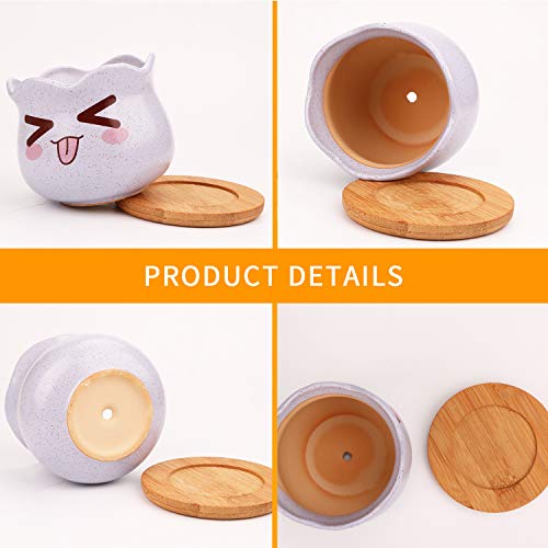 Ufrount Ceramic Succulent Planter Pot with Drainage,Cartoon Expres...