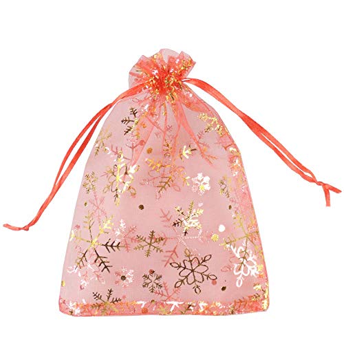 UHANGETH 5x7 Inch 100 Pcs Drawstring Organza Bags Gold Snowflake P...