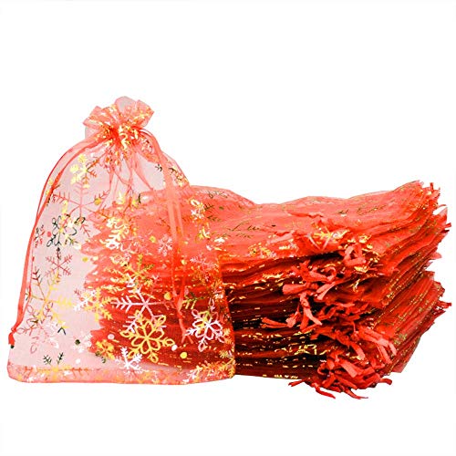 UHANGETH 5x7 Inch 100 Pcs Drawstring Organza Bags Gold Snowflake P...