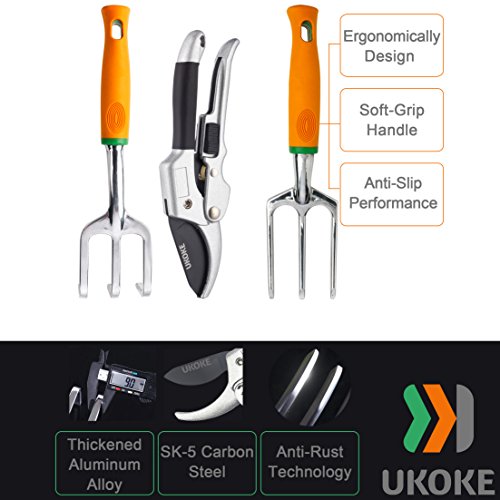 UKOKE Garden Tool Set, 12 Piece Aluminum Hand Tool Kit, Garden Can...