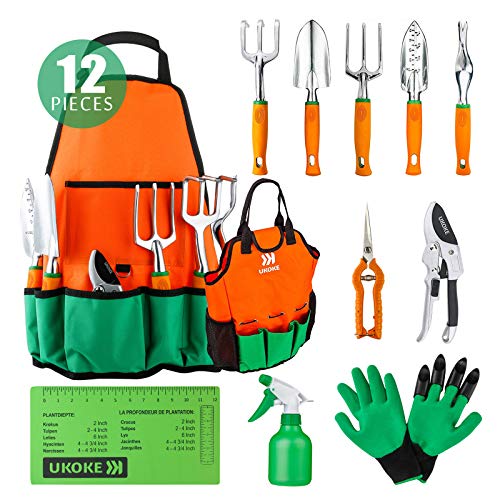 UKOKE Garden Tool Set, 12 Piece Aluminum Hand Tool Kit, Garden Can...