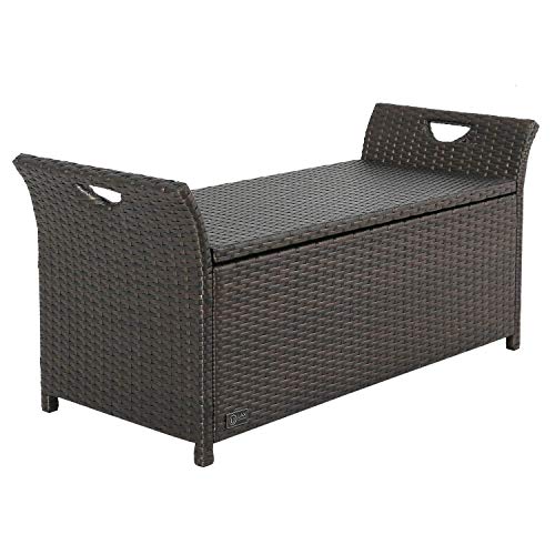 Ulax Furniture Outdoor Storage Bench Rattan Style Deck Box w/Cushion