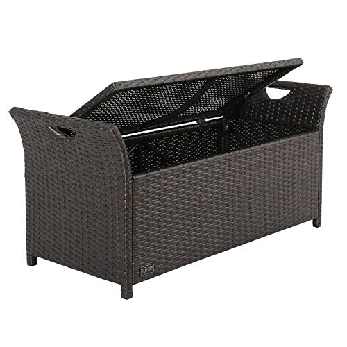 Ulax Furniture Outdoor Storage Bench Rattan Style Deck Box w/Cushion