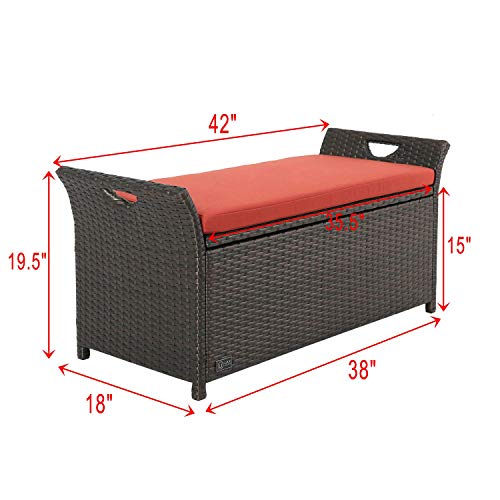 Ulax Furniture Outdoor Storage Bench Rattan Style Deck Box w/Cushion