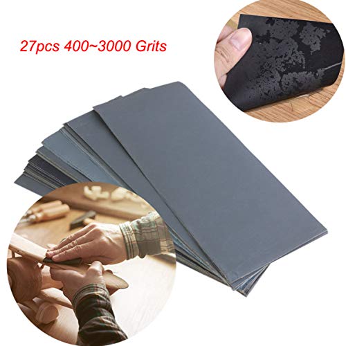 ULTECHNOVO 27pcs Grit Sand Paper Assorted Size Dry Wet Sanding She...