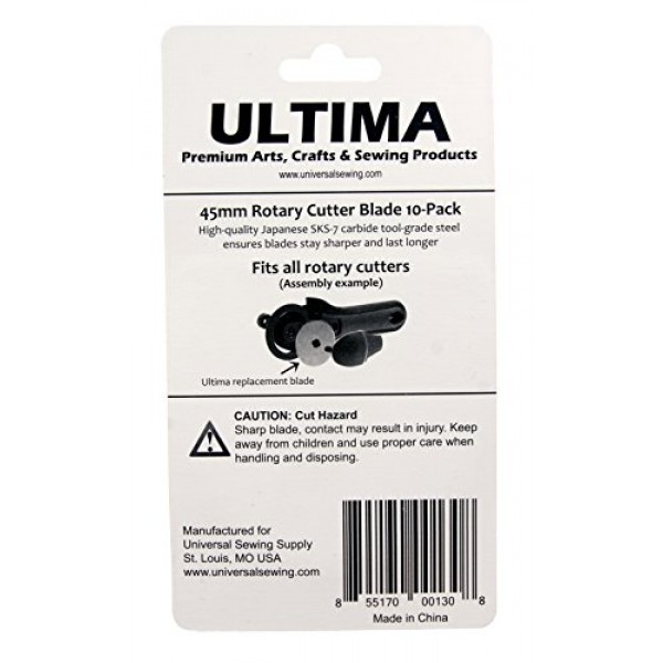 Ultima 45mm Rotary Cutter Blades - 10 Pack - Fits All Rotary Cutte...