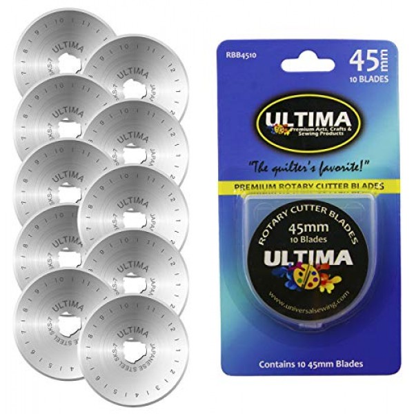 Ultima 45mm Rotary Cutter Blades - 10 Pack - Fits All Rotary Cutte...