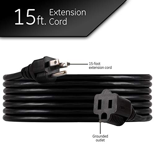 UltraPro, Black, GE 15 ft Extension, Double Insulated Cord, Indoor...