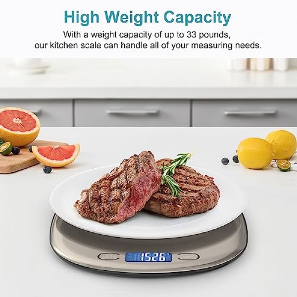 Ultrean Food Scale 33lb/15Kg Digital Kitchen Scale for Food Ounces and  Grams Cooking Baking, 1g/0.1oz Precise Graduation, USB Rechargeable, 6  Weight