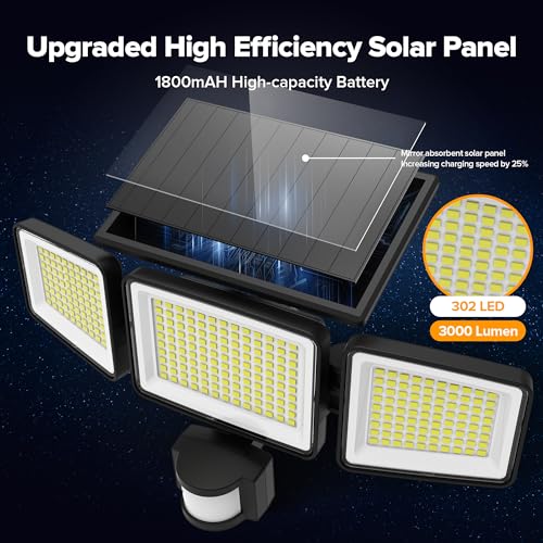 UME Solar Outdoor Lights 302 LED 3000LM, IP65 Waterproof Motion Se...