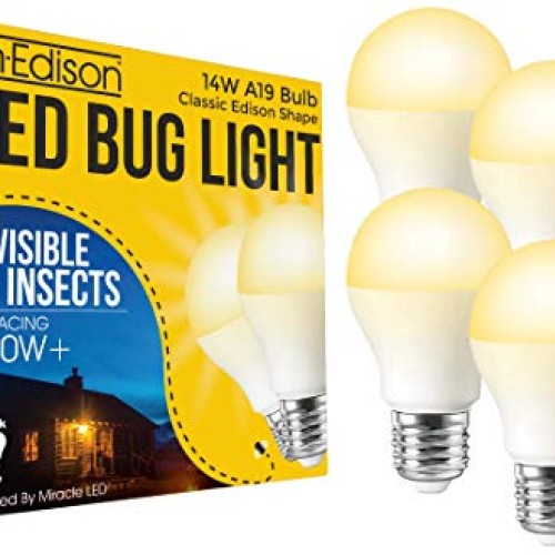 Un-Edison A19 14W LED Bug Light Yellow Spectrum E26 Pest Control B...
