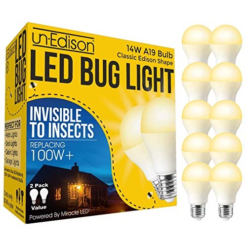 Un-Edison A19 14W LED Bug Light Yellow Spectrum E26 Pest Control B...