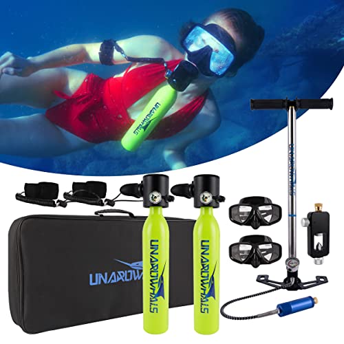 UNAROWHALS NS3000C Mini Scuba Gear with 2*0.5L Portable Diving Tan...