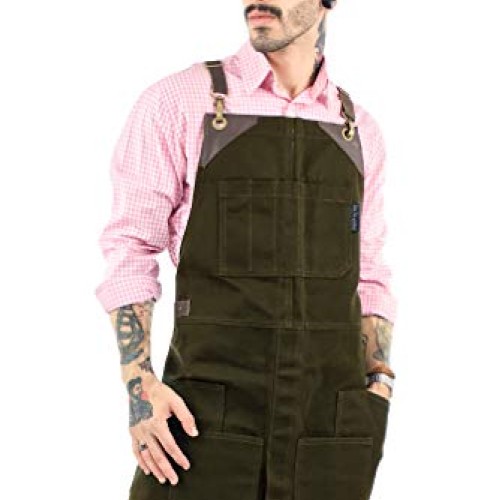 Under NY Sky Cargo Green Apron – Cross-Back with Leather Straps, H...
