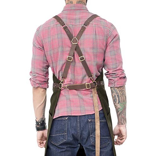 Under NY Sky Cargo Green Apron – Cross-Back with Leather Straps, H...