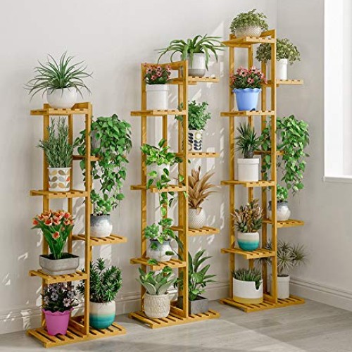 Small 19.7-inch Height Bamboo 3 Tier 4 Flowerpots Plant Stand ...